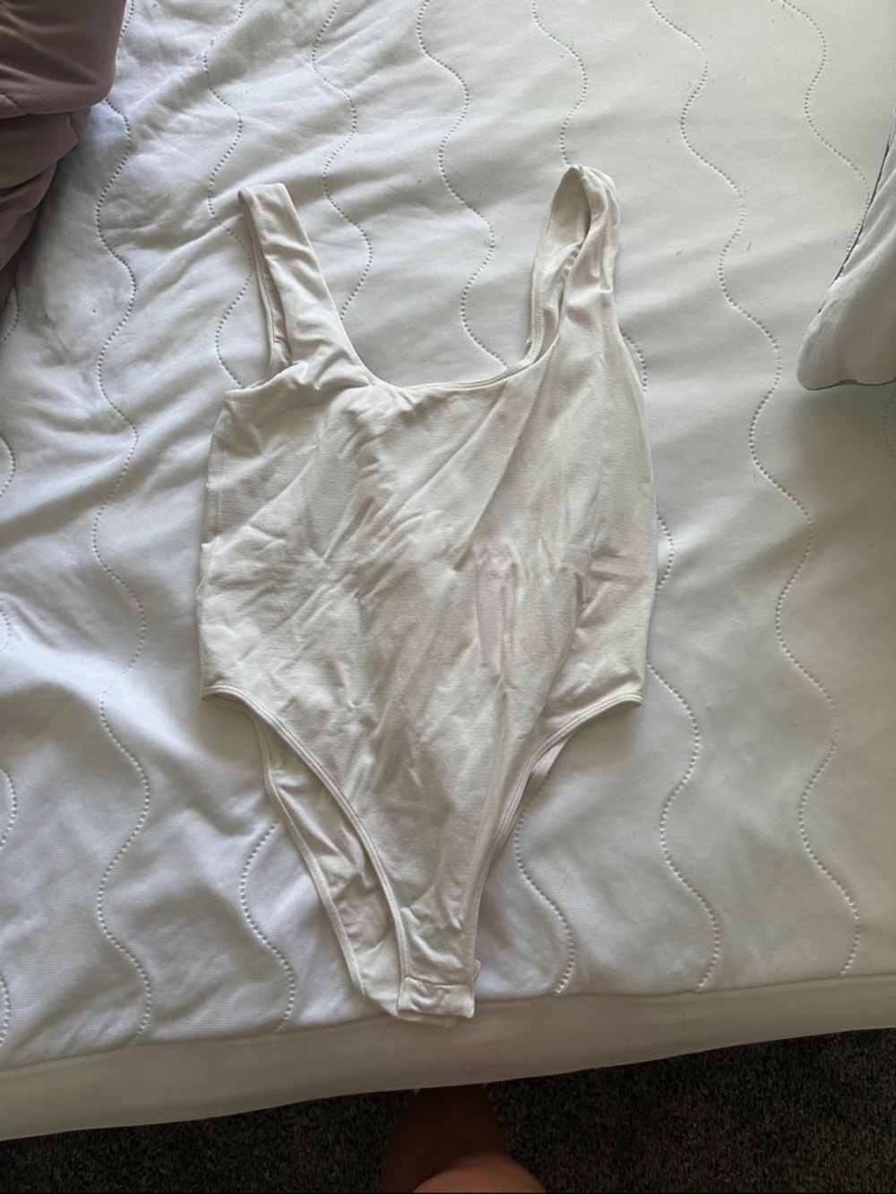Simple Cream Scoop Neck Bodysuit